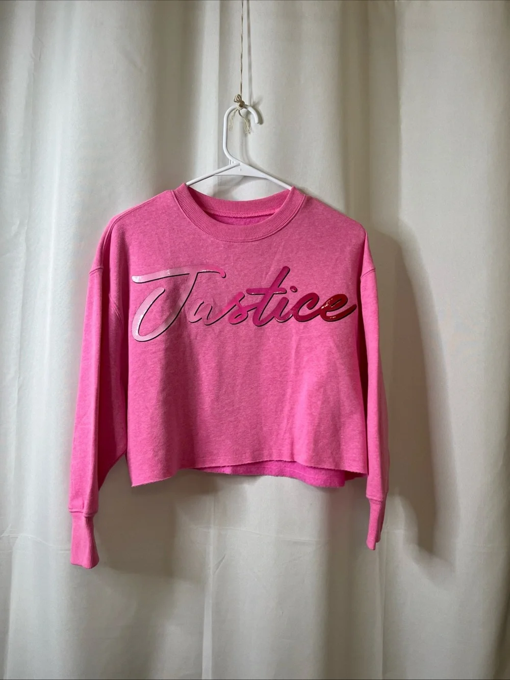 Justice Girls Cropped Sweatshirt Pink Size Small (7/8)